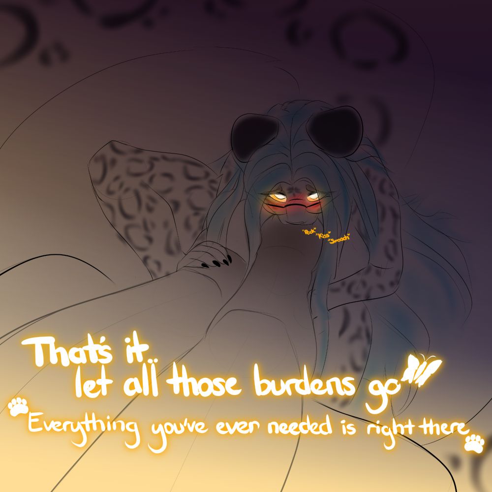    Titania, a snow leopard of INCREDIBLE power and stature, allows herself to be lulled into a fully submissive state before Prisma's paws. 
As her mind grows accustomed to this behavior, she leans over and places loving, tender kisses atop Prisma's voluptuous foot, just above the base of her toes.

   Of course, when faced with life's many great provinces, a little extra push never hurts:

Prisma, utilizing her orange hued magic ( enabling spiritual manipulation ) eases Titania's conscious into the mindset of an ever-faithful, paw loving servant; A servant who desires nothing more than to sensually please the very mistress she's now sprawled out before~