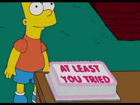 “At least you tried” cake before Bart throws it in a trash can