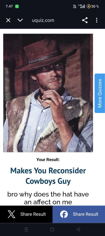Testitulos uquiz.com kyselystä what type of white man would you be? Tulos on makes you reconsider cowboys guy. 