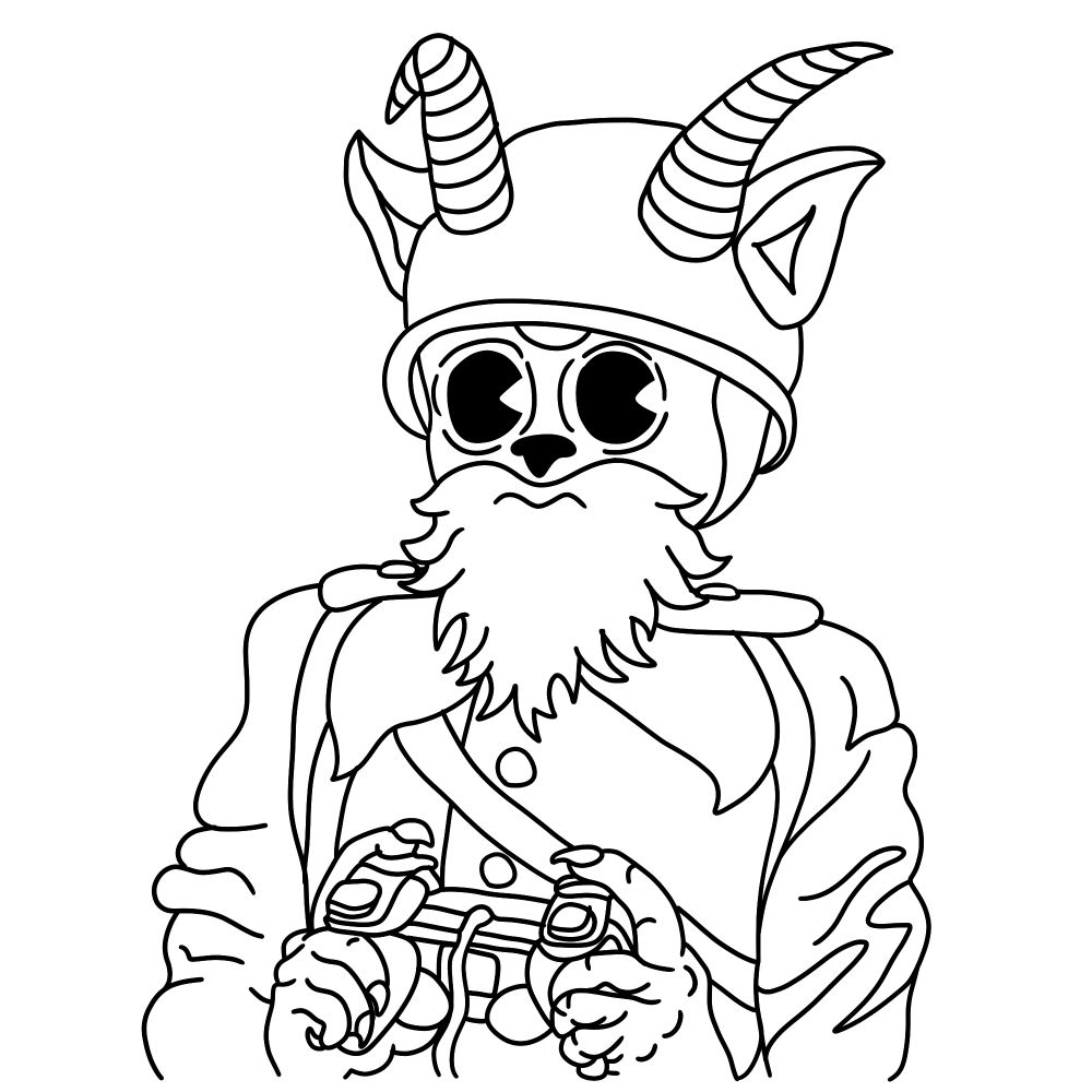 Krampus dressed as a ww1 soldier holding a ps2 controller