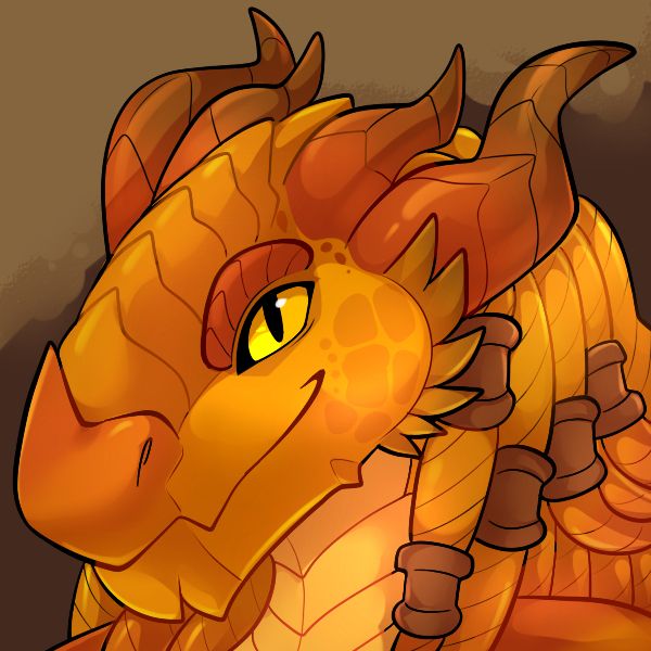 Gold dragon smiling and looking left. 