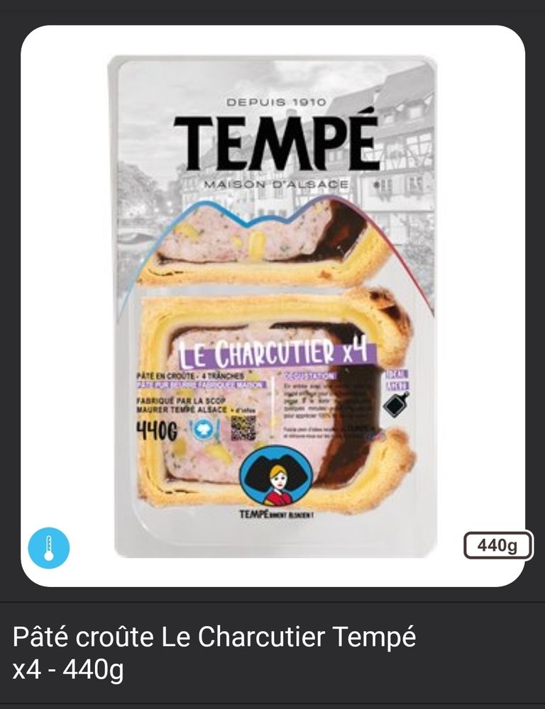 Capture d'écran d'une boîte de pâté en croûte de la marque alsacienne tempé.