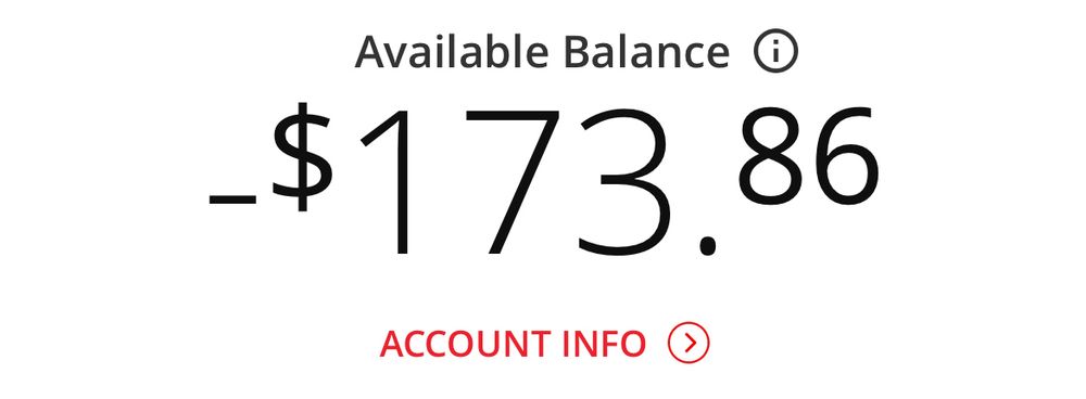 A screenshot of Samantha’s bank balance, which is -$173.86