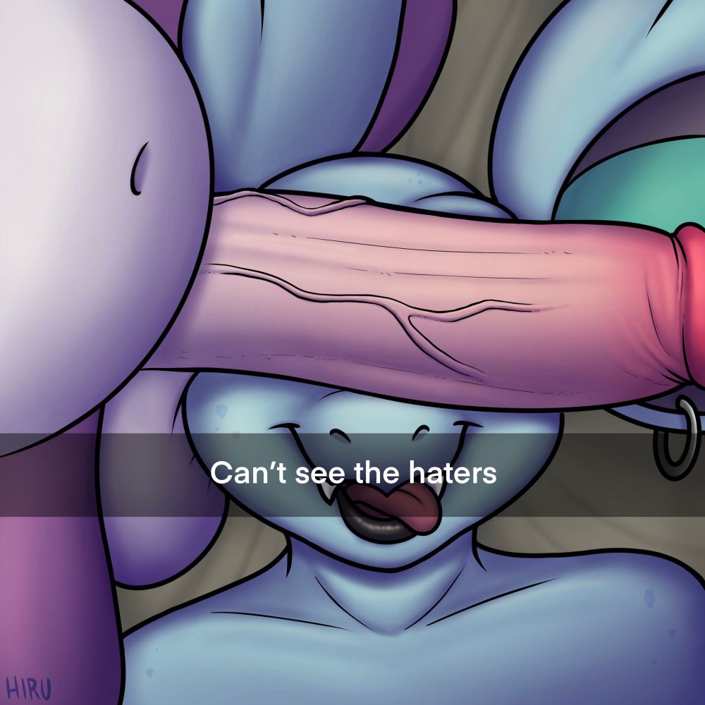 A massive cock covering Lace’s eyes, text says “Can’t see the haters”
