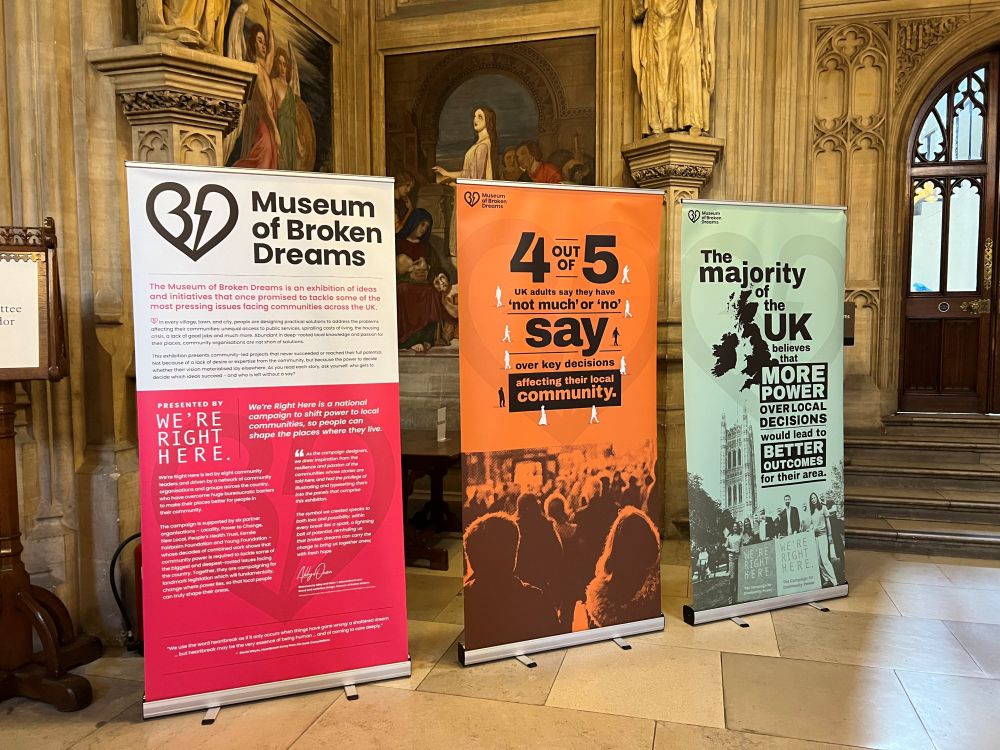 Banners for the Museum of Broken Dreams exhibition in the Upper Waiting Hall, Parliament.