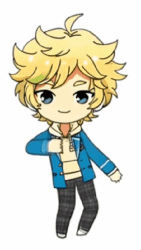 a cartoon drawing of a boy with blonde hair and blue eyes