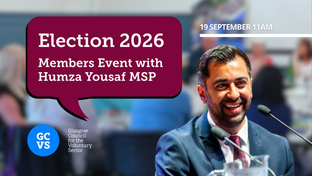 Election 2026 banner over an image of Humza Yousaf speaking at an event
