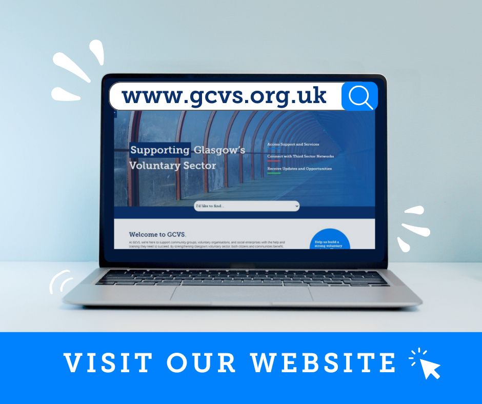 The gcvs website on a laptop screen with a blue banner that reads visit our website