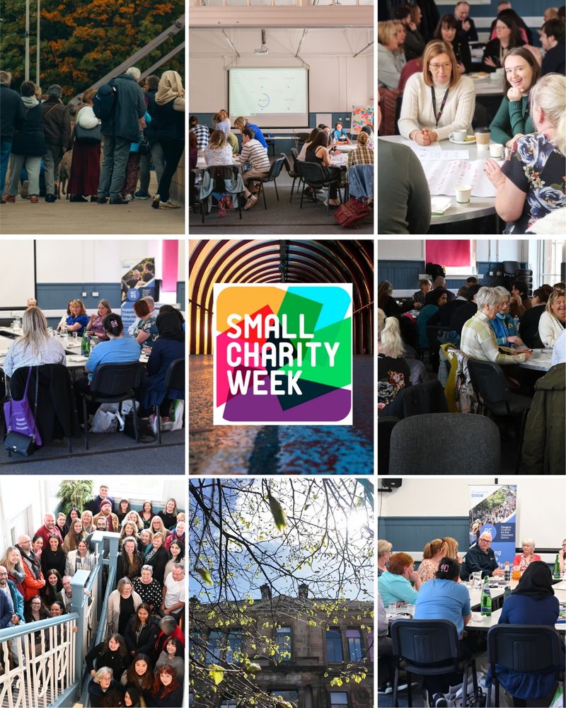collages of pics from events and staff with the small charity week logo centre