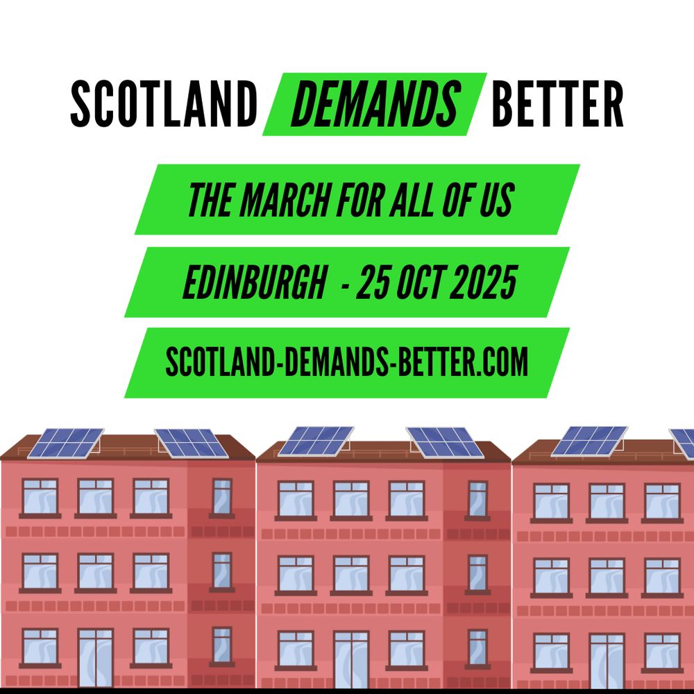 Scotland Demands better banner with an illustration of a row of flats