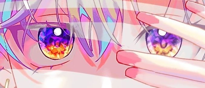 아메트린 보석안 (보라색 노란색 그라데이션 색깔)을 가진 백발 캐의 눈 테스터님 그림 크롭본