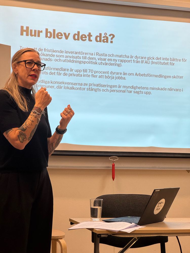 Ciczie Weidby talar om kaosprivatiseringen av arbetsförmedlingen. Det blev sämre och 70 procent dyrare. 