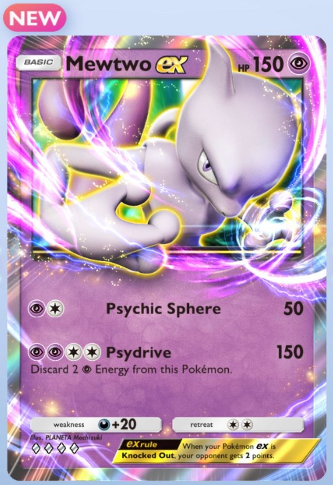 Special colorful Mewtwo EX Pokémon card with up-close illustration Mewtwo