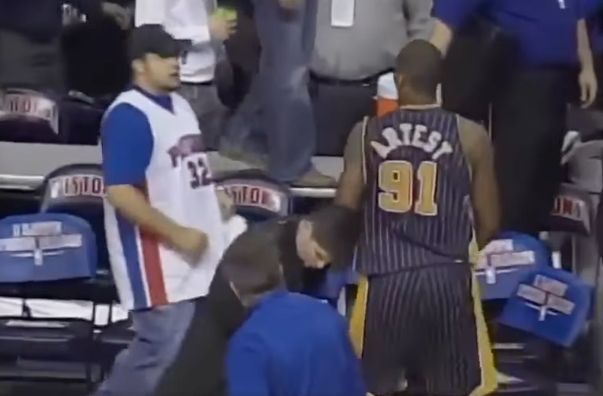 A fan approaching Ron Artest during malice at the palace