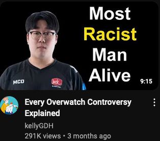 Youtube video with a thumbnail that has a guy next to the text "Most Racist Man Alive"