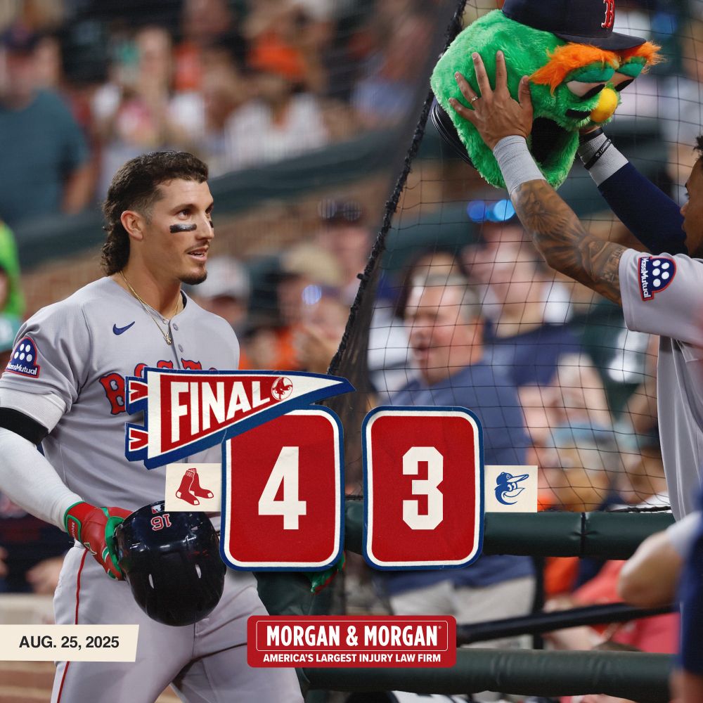 Ceddanne Rafaela holds up the home run Wally head to place on Jarren Duran's head as he enters the dugout following Duran's home run at Camden Yards. 