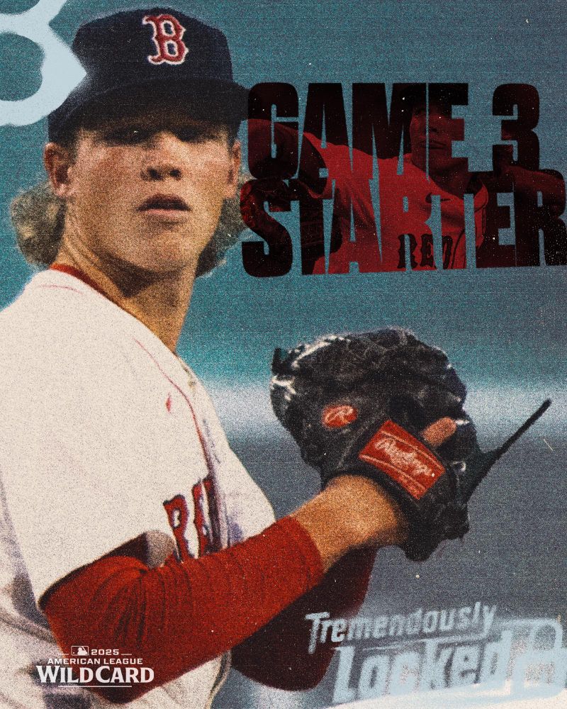 TEXT:
Game 3 Starter
2025 American League Wild Card
Tremendously Locked In

IMAGE: A photo of Connelly Early pitching.