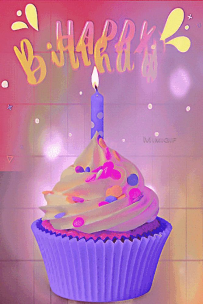 a birthday card with a cupcake and a candle and the words happy birthday to you