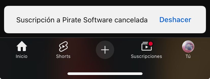 Pantallazo de YouTube: suscripción a Pirate Software cancelada