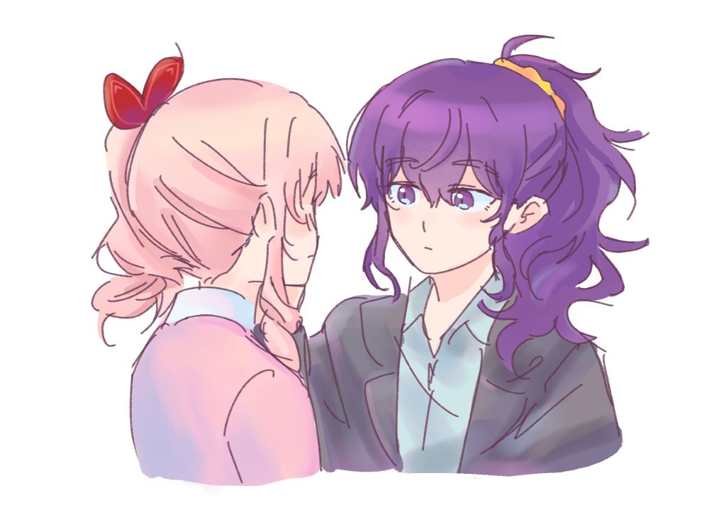 mizumafu doodle! their outfits are inspired by daybreak. mafuyu is holding mizuki’s face.