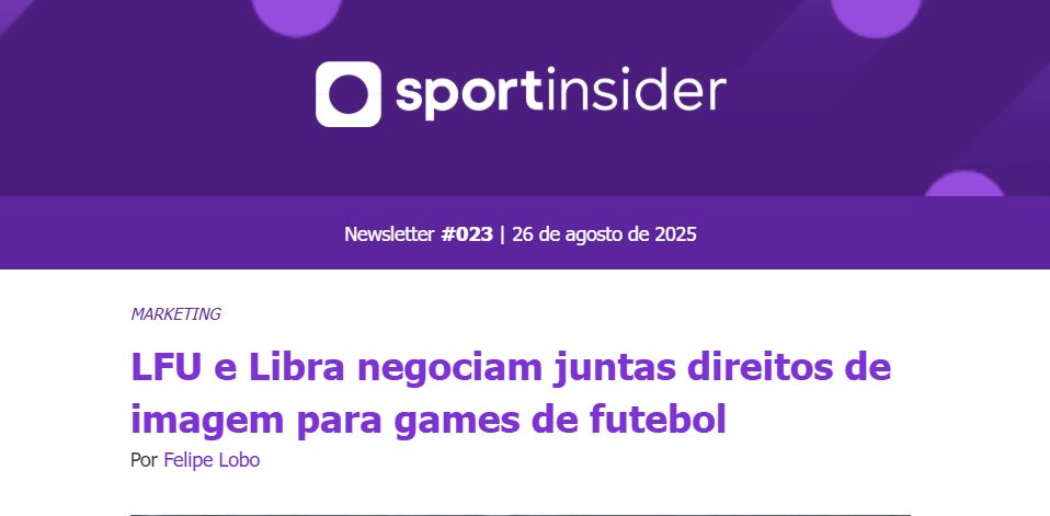 imagem de uma noticía do site Sport Insider dizendo "LFU e Libra negociam juntas direitos de imagem para games de futebol "