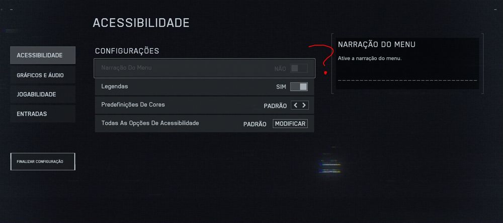 screenshot from the first screen menu in the game battlefield 6, showing that you cannot enable menu narration