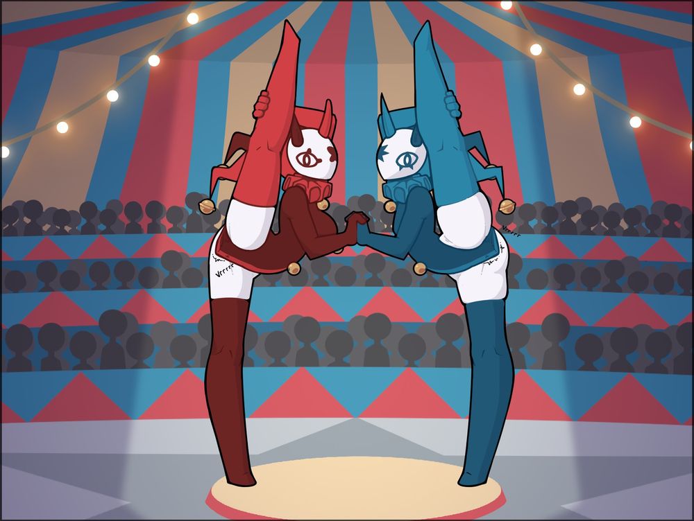 In this edit: The jesters have vibrating dildos underneath their leotards.
