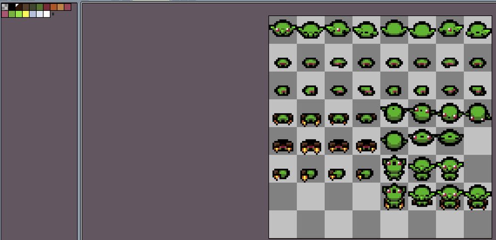 Sprite sheet for a binding of issac mod of a goblin like character