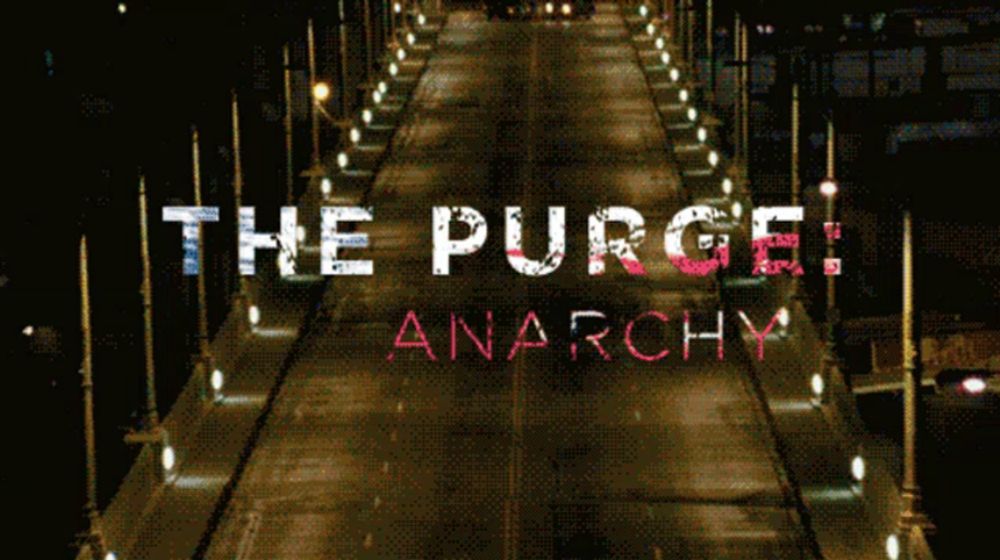 a poster for the purge anarchy shows a person with a mask on