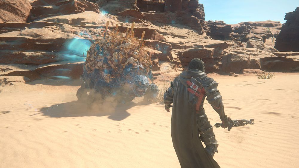 Clive taking on a turtle-like monster called the Fastitocalon.