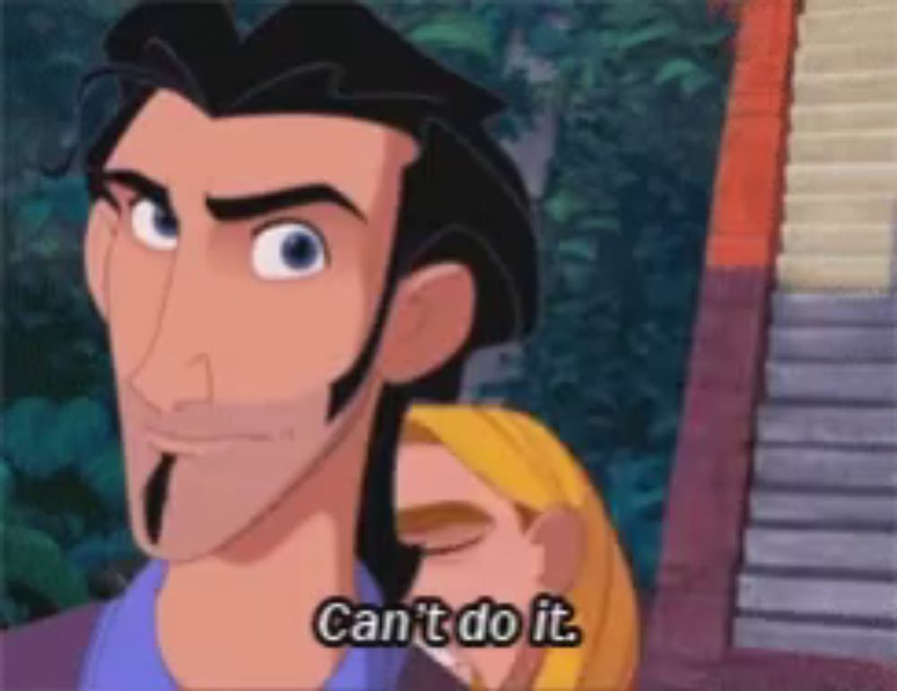 a cartoon character says " can 't do it " in front of a staircase