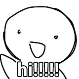 Drawing of a person waving with text on the bottom that says "hi!!!!!".