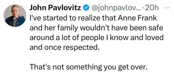 A screenshot of a post on X by John Pavlovitz (@johnpavlov ..., 20h ago): 