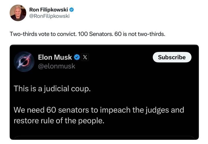 A tweet from Ron Filipkowski (@RonFilipkowski) responding to a post by Elon Musk (@elonmusk). Ron Filipkowski’s tweet reads: 