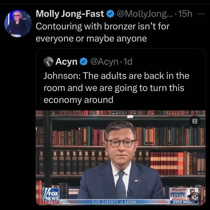 X post by Molly Jong-Fast (@MollyJong ...), featuring a verification badge, posted 15 hours ago. The post reads, 