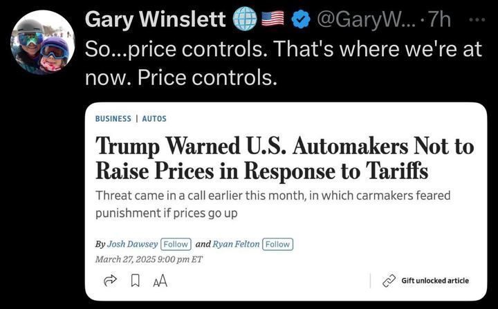 The image is a screenshot of a post on X by a user named Gary Winslett (@GaryW ...) 7 hours ago. The post reads: 