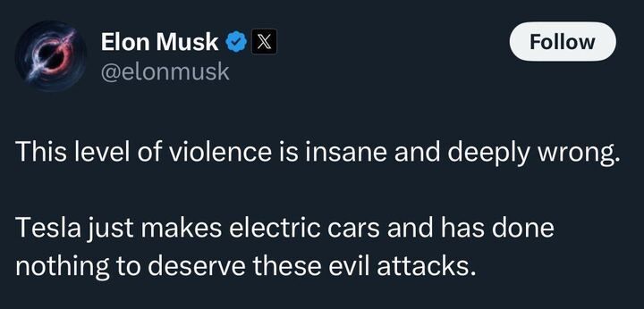 X post by Elon Musk (@elonmusk ), featuring a verification badge and an 
