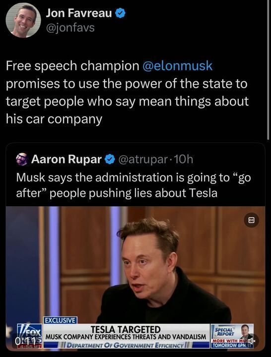 The image is a screenshot of a post on X by Jon Favreau (@jonfavs ) stating: 