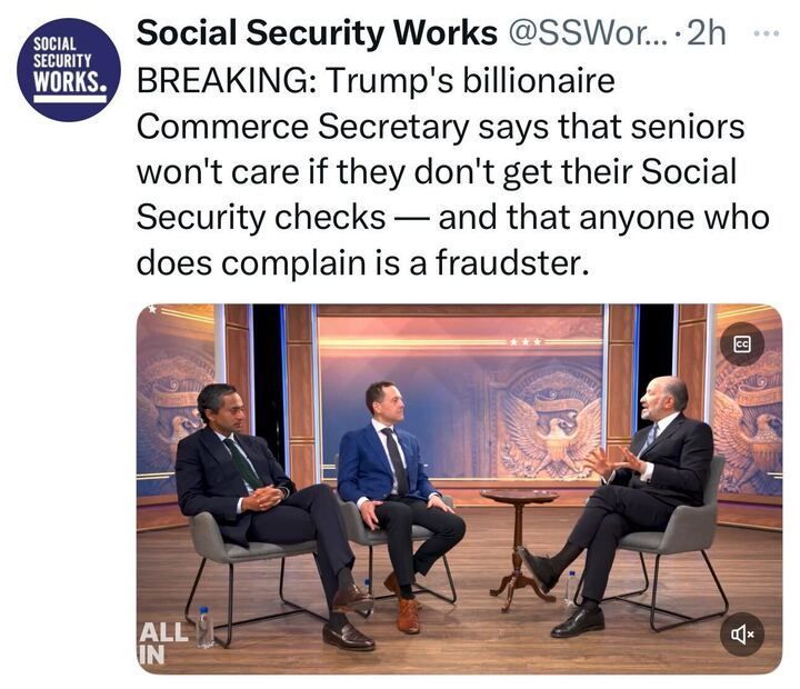 A screenshot of a post on X by Social Security Works (@SSWor ..., 2h ago): 