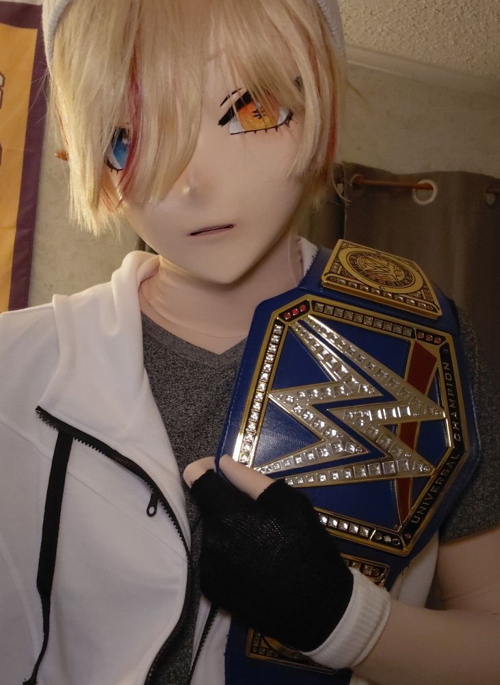 Kigurumi holding a WWE belt