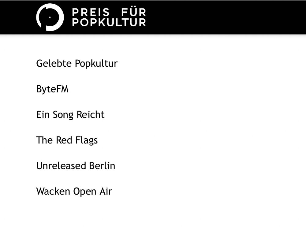 Die Shortlist für den Preis für Popkultur. Mit dabei: Ein Song Reicht