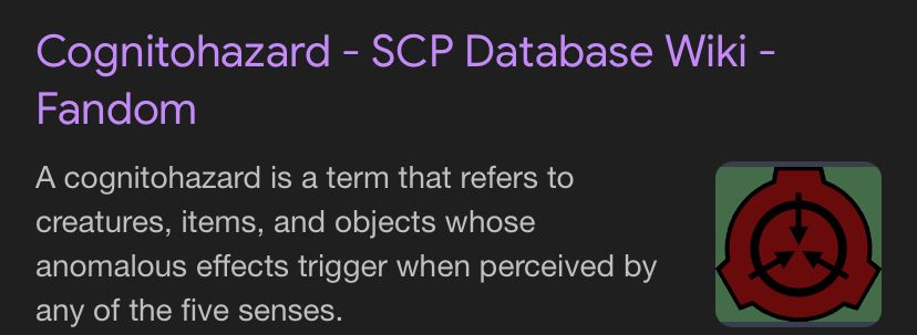 Cur síos gairid ar choincheap an ‘cognitohazard’ ón SCP Wiki, tionscadal scríbhneoireachta sci-fi.