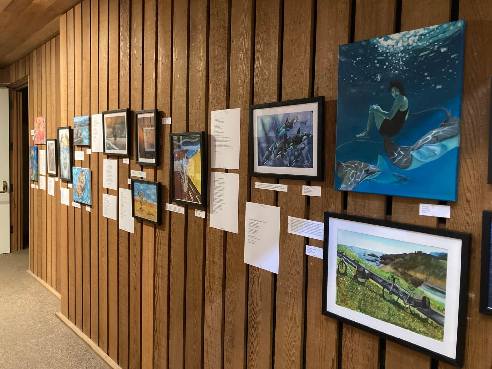Looking down the exhibit wall