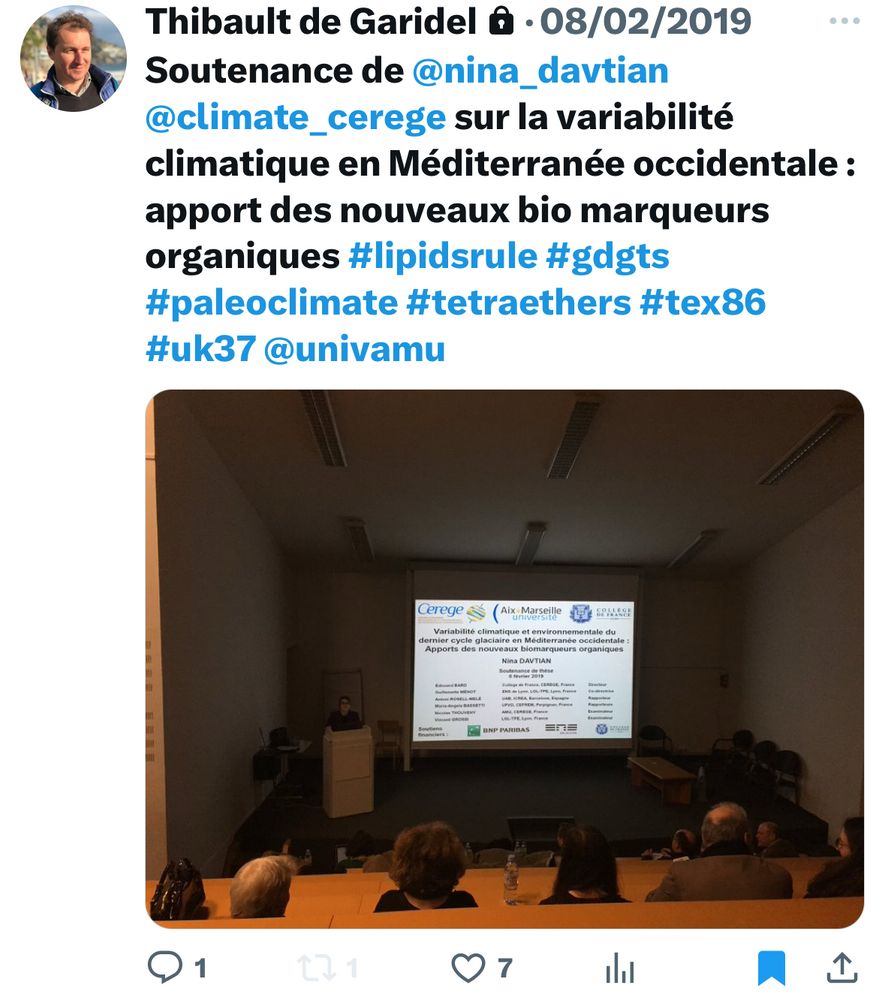 Screenshot of Thibault de Garidel’s post in French about Nina Davtian’s (it’s me!) PhD defense on 8 February 2019 at the formerly bird place. Screenshot taken by Nina Davtian (it’s me again!).
