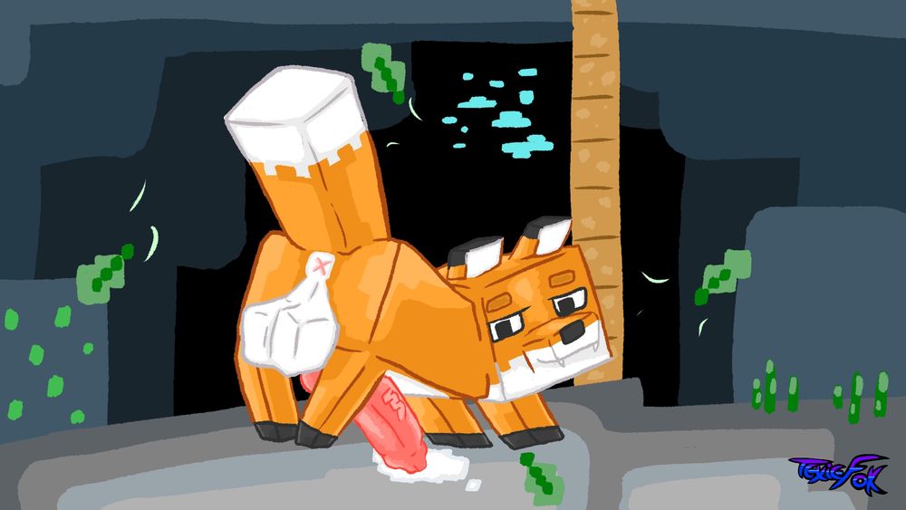 Minecraft Fox showing off his junk in his den