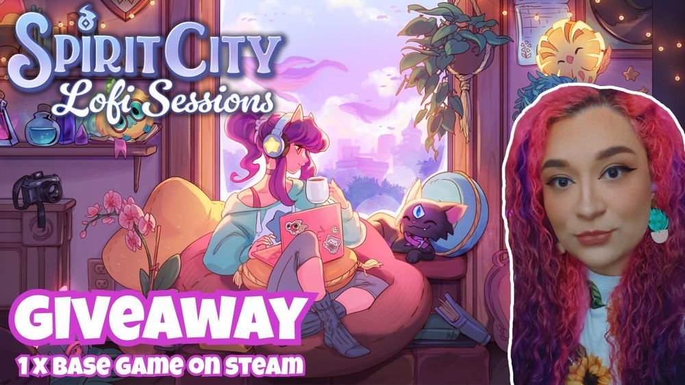 Spirit City Lofi Sessions game key art with Star's picture on the right and words "Giveaway 1 x base game on Steam" on the left of the image. 