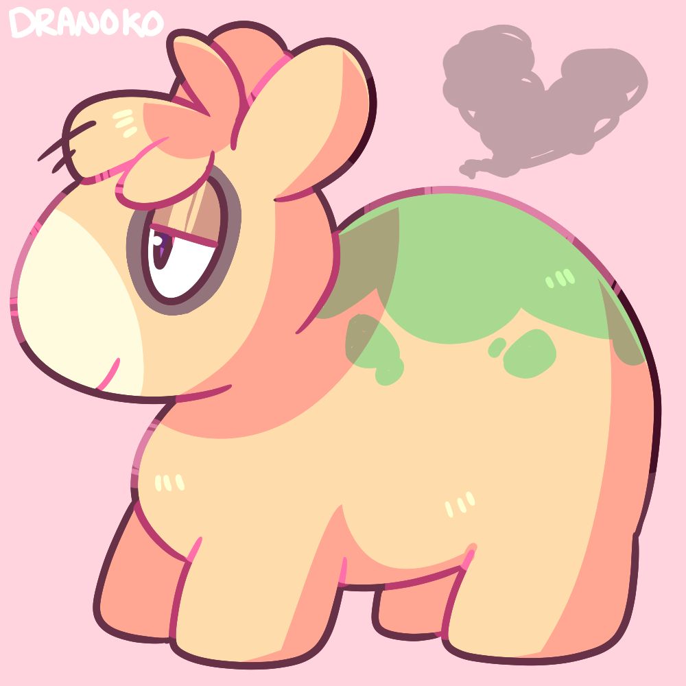 Numel, a pokemon from the third generation, facing left with a sleepy smile. From its hump on its back, a heart shaped puff of smoke wisps off.