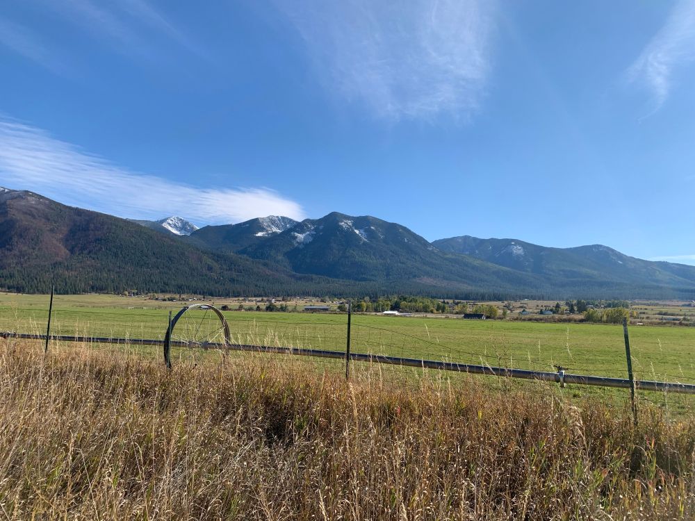Jocko Valley view of fields and Rattlesnake mountains. 