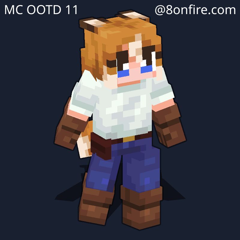 Minecraft Outfit of the Day 11: A tucked in white shirt with denim jeans, brown gloves, brown boots, and a dark brown belt!