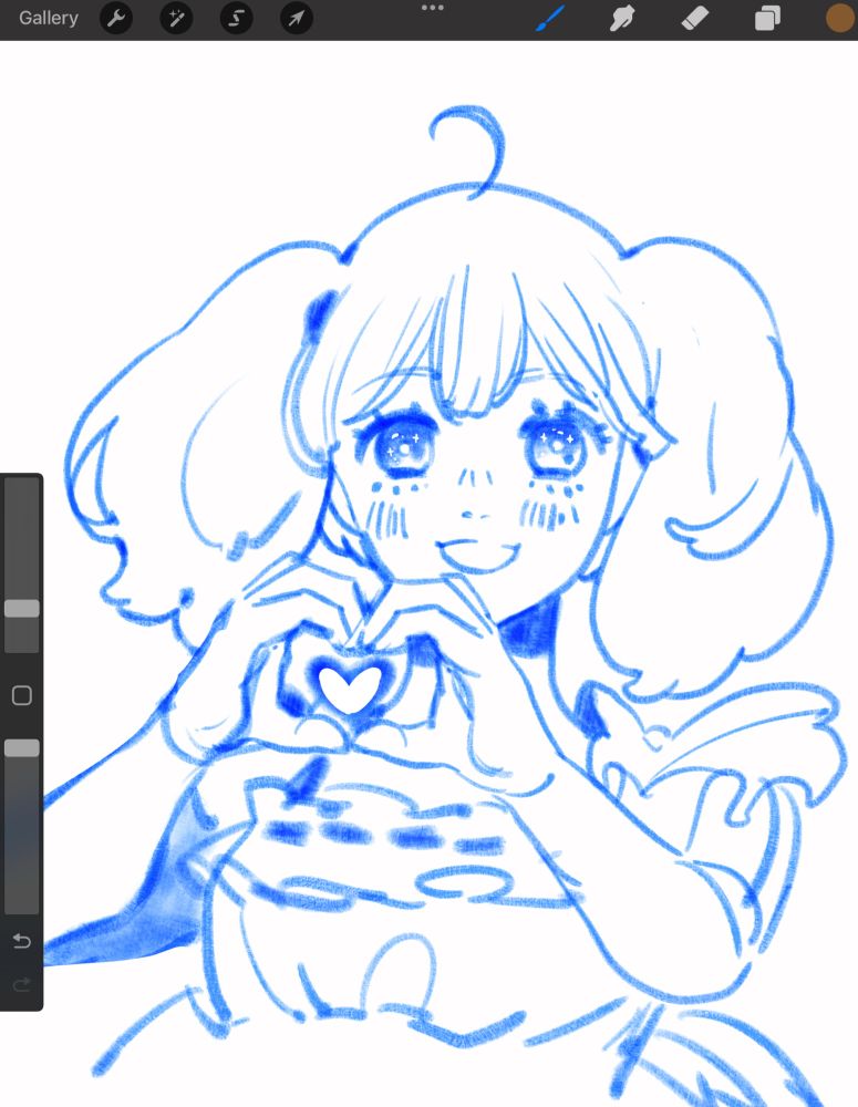 Procreate sketch of Ranka Lee from Macross Frontier, her hands making a heart sign
